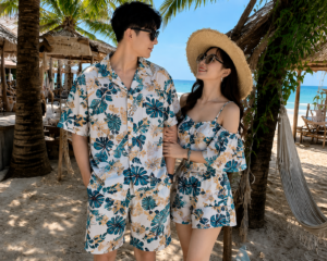 quần đôi đi biển họa tiết nhiệt đới