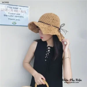 Mũ nón cói đi biển rộng vành tròn đẹp cho nữ form mềm kèm nơ